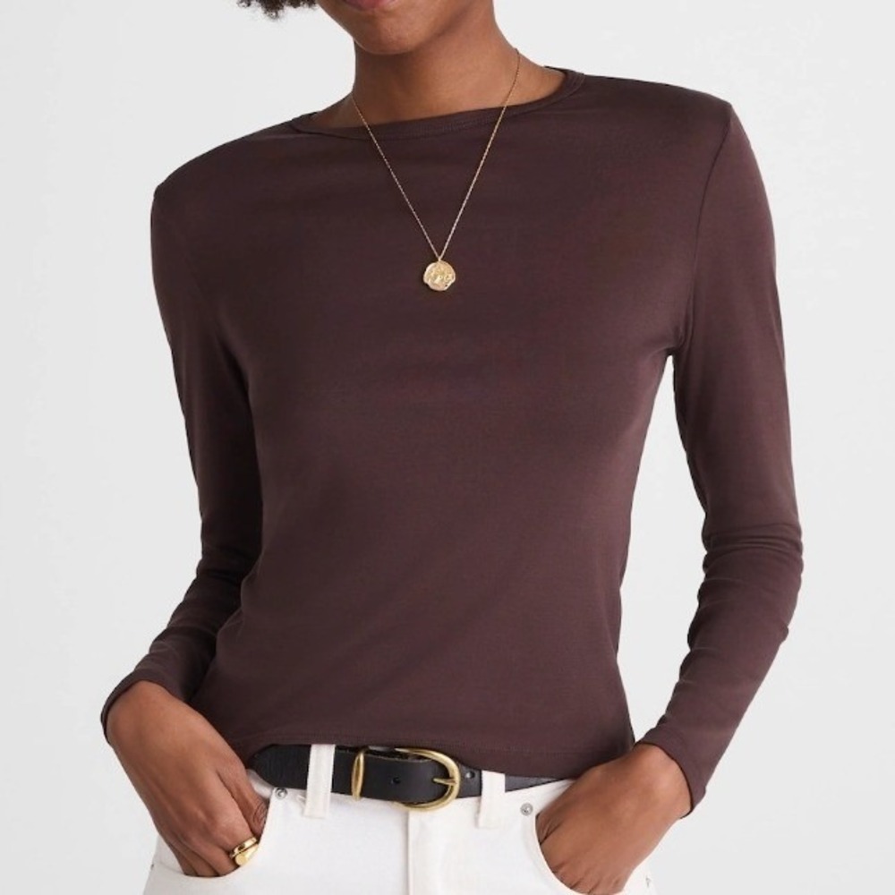 Madewell Supima Cotton Molasses Brown Long Sleeve Crewneck So So Soft Tee Large